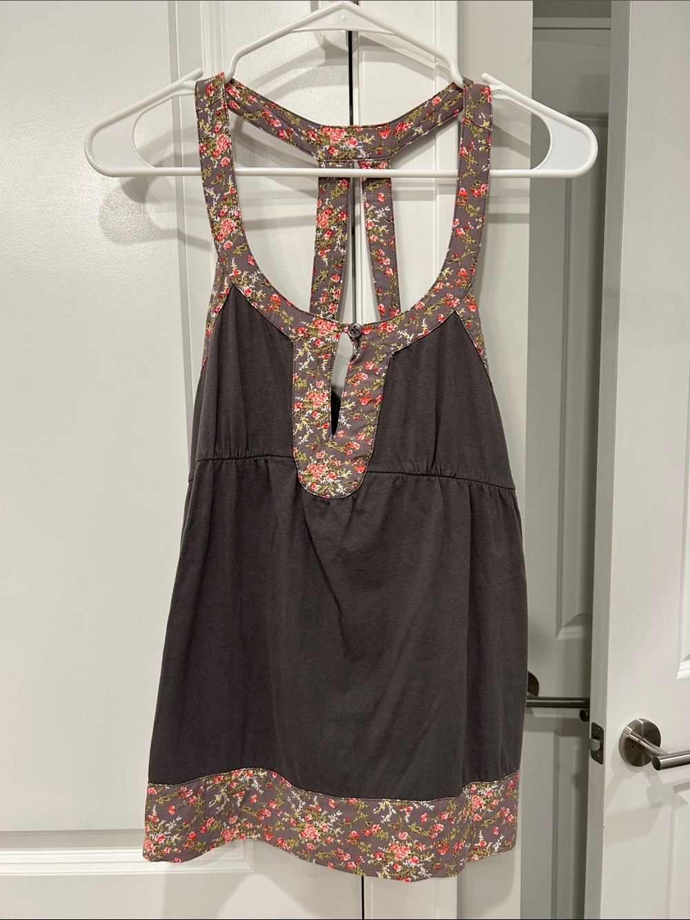 Women's Charcoal Tank with Floral Trim
